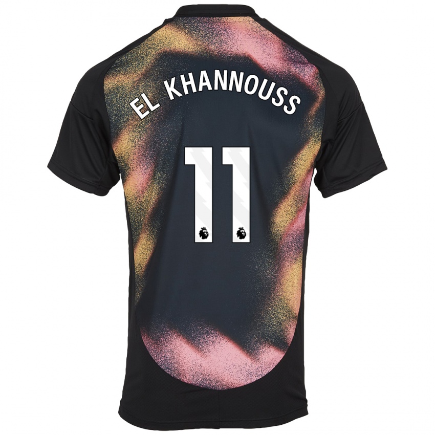 Mænd Bilal El Khannouss #11 Sort Hvid Udebane Spillertrøjer 2024/25 Trøje T-Shirt