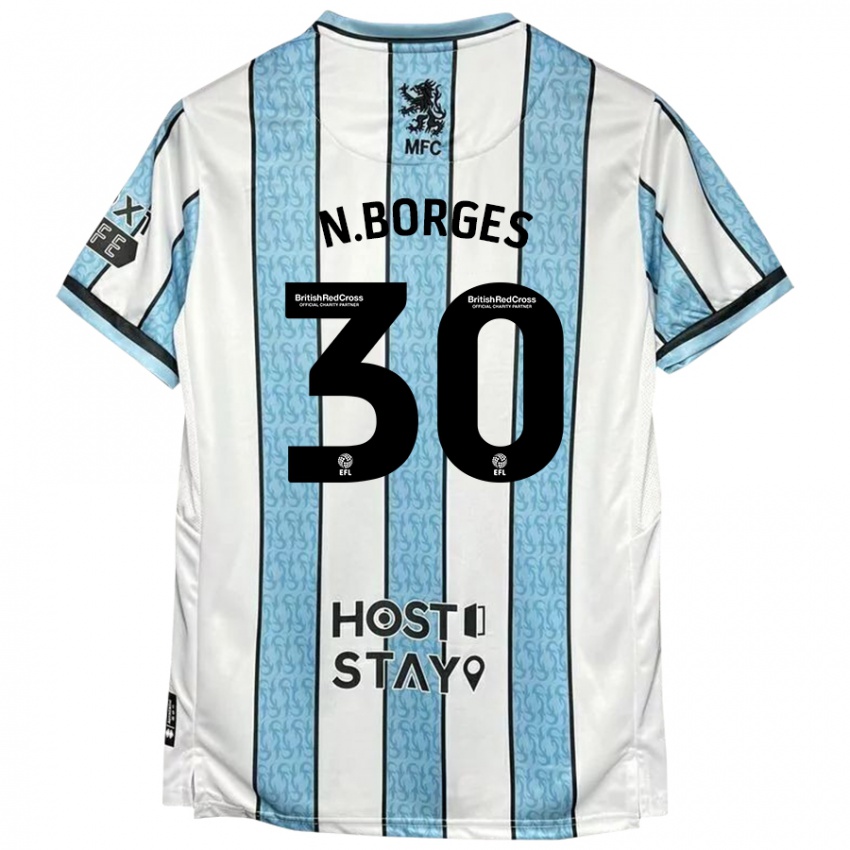 Kvinder Neto Borges #30 Hvid Blå Udebane Spillertrøjer 2024/25 Trøje T-Shirt