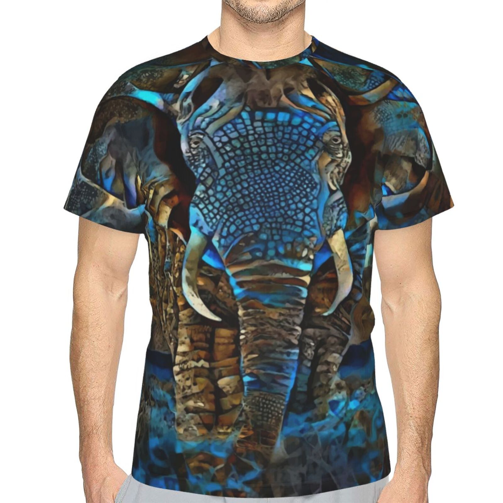 Elefant Brun Blå Blandet Medieelementer Klassisk T-shirt